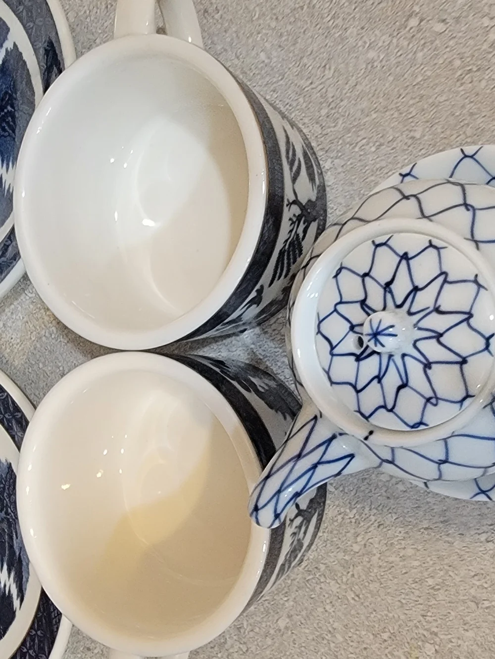 Blue and White Porcelain Tea Set - Floral & Net Pattern